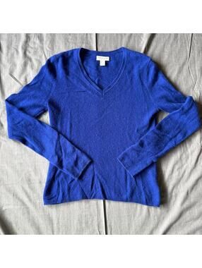 Adrienne Vittadini Womens Size Large Cashmere Sweater Blue V-Neck 2-Ply